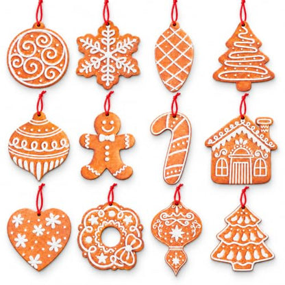 Christmas Tree Ornaments Gingerbread Style Set - 24 Pcs Holiday Decorations