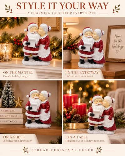 Large 8-Inch Santa & Mrs. Claus Resin Christmas Figurine - White Variation