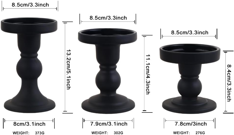 Skiennix 3-Piece Black Glass Candlestick Set - Elegant Crystal Holders for Weddings & Home Decor