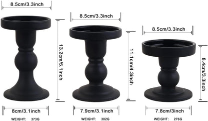 Skiennix 3-Piece Black Glass Candlestick Set - Elegant Crystal Holders for Weddings & Home Decor