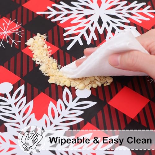 Misaya Round Fitted Vinyl Tablecloth with Elastic Edge - Red & Black, Fits 45-56 Inch