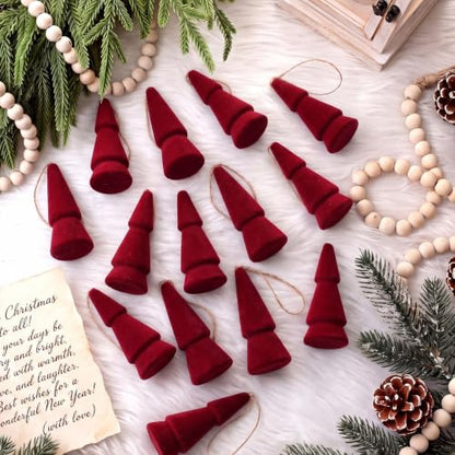 Pinkunn Burgundy Velvet Christmas Ornaments Set of 12 - Holiday Tree Decorations