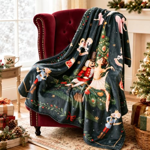 Vintage Christmas Throw Blanket Nutcracker Ballet Scene 50x60