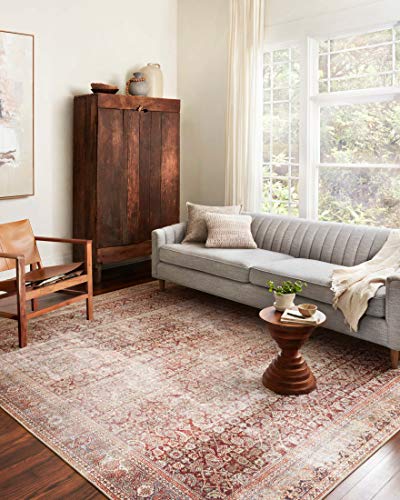 Loloi Layla Collection, LAY-11, Cinnamon/Sage, 2'-3" x 3'-9", .13" Thick, Accent Rug, Soft, Durable, Vintage Inspired, Distressed, Low Pile, Non-Shedding, Easy Clean, Printed, Living Room Rug