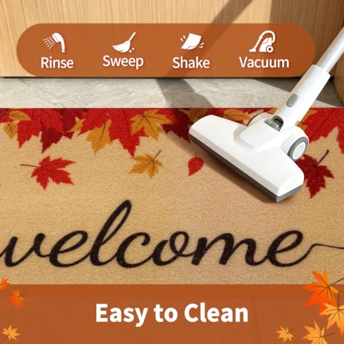 Fall Welcome Door Mat 17x30 Inches Non Slip Outdoor Indoor - Maple Leaves Variation