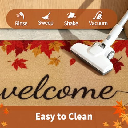 Fall Welcome Door Mat 17x30 Inches Non Slip Outdoor Indoor - Maple Leaves Variation