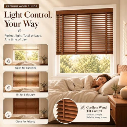Dark Brown 2-Inch Wooden Blinds - Custom Real Wood Window Shades