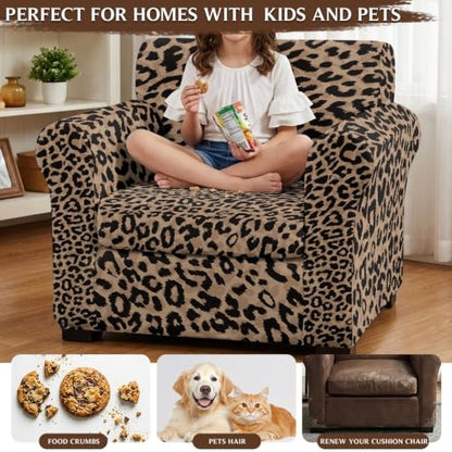 Leopard Print Arm Chair Cover Set - 2 Piece Stretch Slipcover for Small Sofas