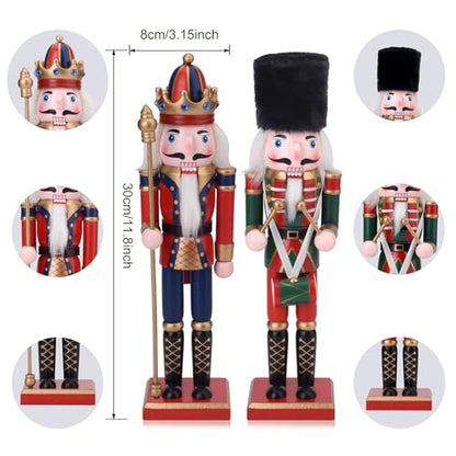 Christmas Nutcracker King & Soldier Figures Set - Wooden Holiday Decor