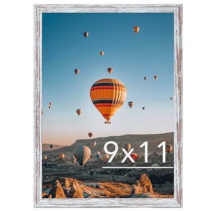 JCJMY 9x11 Picture Frame Rustic White for Wall Hanging or Tabletop, Wall Mounting Horizontally or Vertically, 9 x 11 Wall Gallery Poster Photo Frame with Shatter Resistant Plexiglass, Rustic White