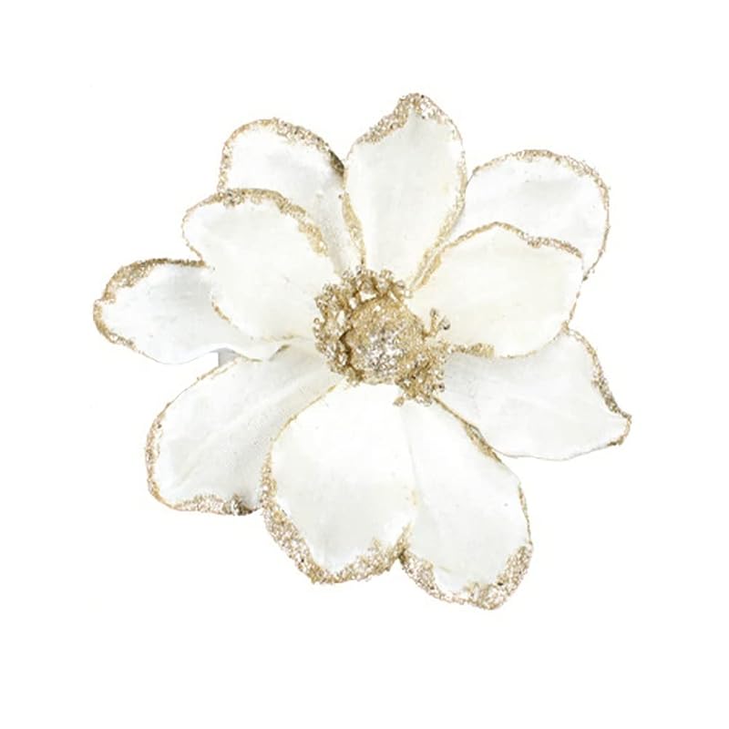 Glitter Poinsettia Artificial Flower 6.3 Inch 10 Pcs Christmas Tree Wreath Ornaments - White (Variation: White a+10)