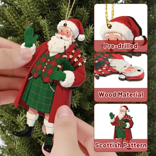 Scottish Wooden Christmas Ornaments Set - 36 Pcs Highland Celtic Decor
