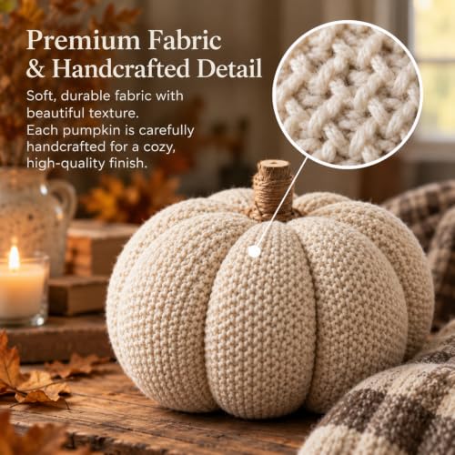 Chenille Pumpkins Set of 3 Large Handmade Fall Decor - Rustic Thanksgiving
