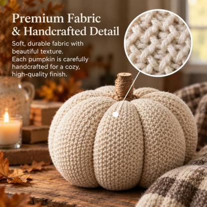 Chenille Pumpkins Set of 3 Large Handmade Fall Decor - Rustic Thanksgiving