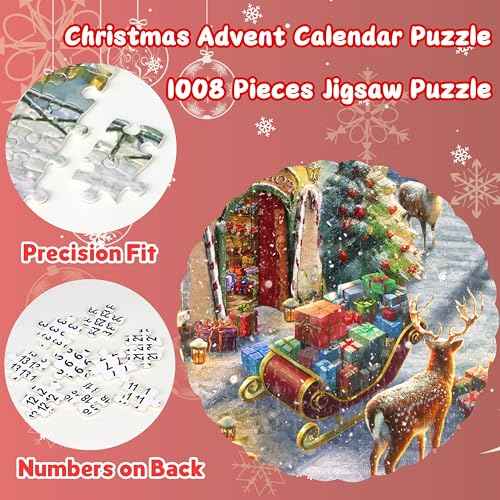 Advent Calendar 2025 Christmas Jigsaw Puzzles - Christmas Workshop 1008 Pieces Advent Puzzles for Kids and Adults, 24 Boxes Christmas Countdown Calendar Christmas Puzzle Gift
