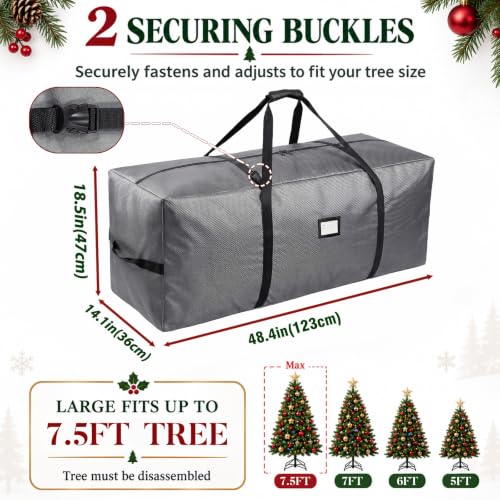 AerWo Large Christmas Tree Storage Bag 7.5 Ft Gray Waterproof 600D Oxford