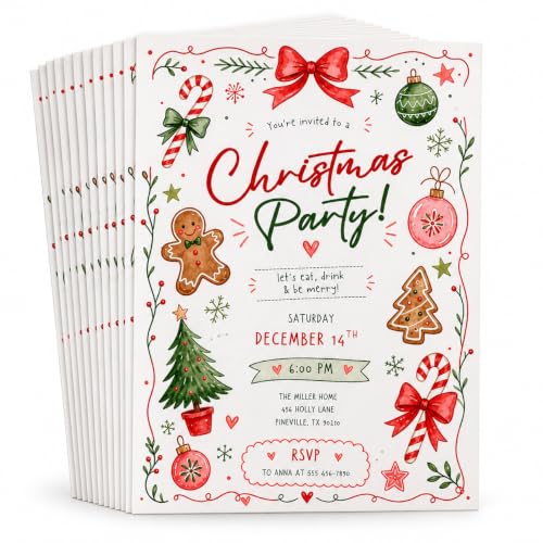 Personalized Christmas Invitations 20 Pack - Custom Holiday Party Invitations