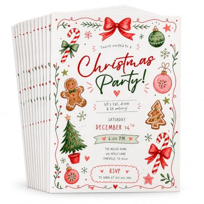 Personalized Christmas Invitations 20 Pack - Custom Holiday Party Invitations