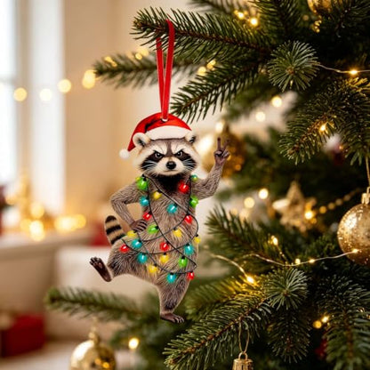 Raccoon Christmas Ornament - Raccoon Lover Gift, Wooden Holiday Decor - Variation of Raccoon Ornaments