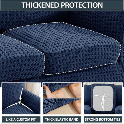 Stretch Chair Slipcover with Arms 34-44 Inches Navy Blue 2-Piece Armchair Cover with Elastic & Buckle - Armchair 1 Cushion Variation