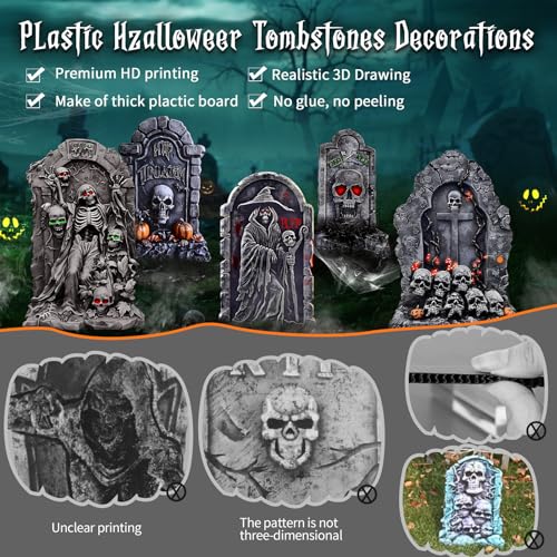Halloween Graveyard Tombstone Decor Set - 25 Inch Weatherproof Yard Signs, 5 Pieces