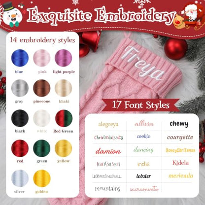 Personalized Christmas Stockings Pink Knit with Embroidered Name & Card - 18in