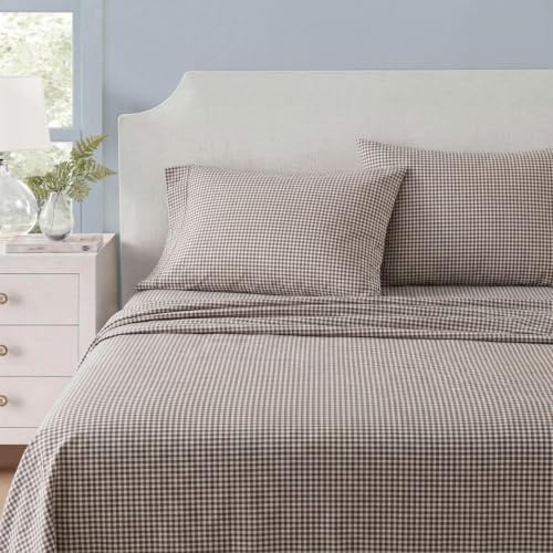King Cotton Percale Sheet Set with Deep Pocket & Gingham Brown - Martha Stewart