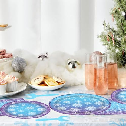 Disposable Snowflake Party Plates Napkins Forks Set for Winter Wonderland Christmas