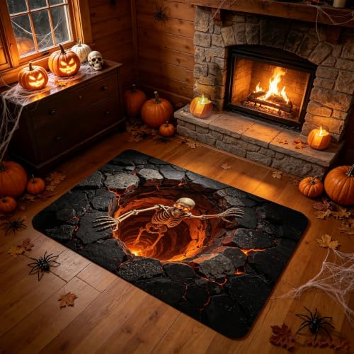 Halloween Illusion Rug 3D Skeleton Floor Mat for Front Door Indoor Outdoor - 3'11" x 2'8" Variation A