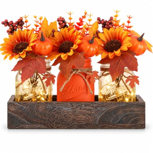 Fall Thanksgiving Mason Jar Centerpiece - Orange Autumn Decor