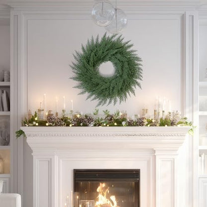 24 Inch Artificial Cedar Cypress Christmas Wreath - Lush Holiday Decor