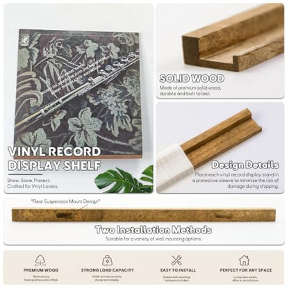 Brown Vinyl Record Wall Shelf Set - 3 Pieces Rubberwood Record Holders