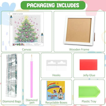 Diamond Art Kit with Frame - Christmas Tree Diamond Painting for Adults & Beginners