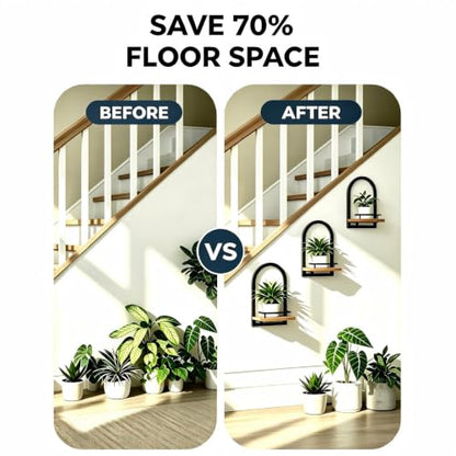 Floating Wall Shelf with Safety Rail for Plants & Decor