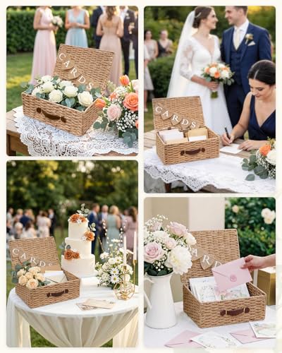 Large Wedding Card Box 14.2 Inch Seagrass Basket with Letter Flag - Rustic Wedding Decor