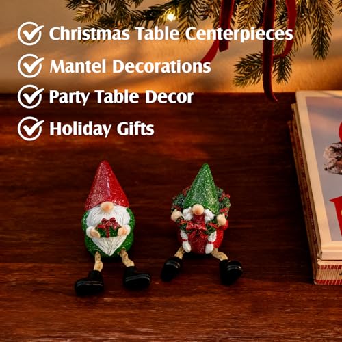 Christmas Gnome Santa Set of 2 - Nordic Holiday Elf Figurines with Dangling Legs