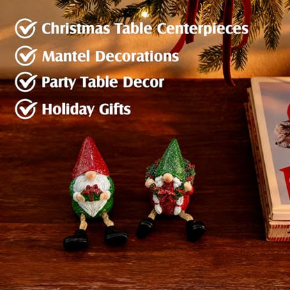 Christmas Gnome Santa Set of 2 - Nordic Holiday Elf Figurines with Dangling Legs