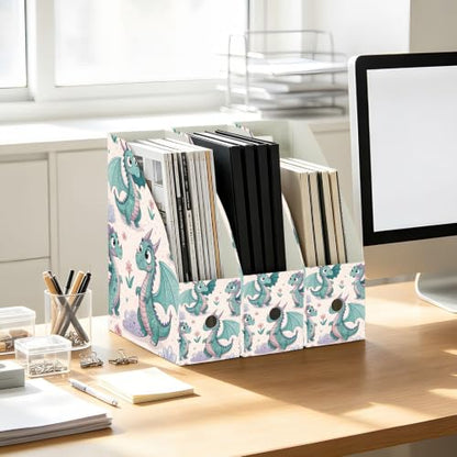 3 Pack Cartoon Dragon Magazine File Holders Desk Organizer Storage Box