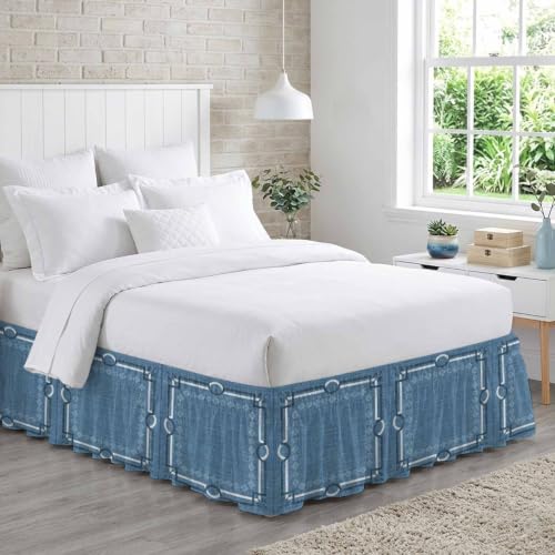 Denim Blue King Size Bed Skirt 18 Inch Drop Adjustable Elastic Dust Ruffle
