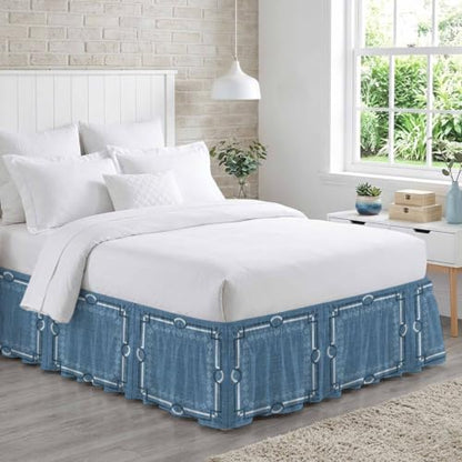 Denim Blue King Size Bed Skirt 18 Inch Drop Adjustable Elastic Dust Ruffle