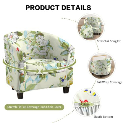 Stretch Printed Club Chair Cover 2-Piece Barrel Armchair Slipcover - Vintage Garden Floral A04