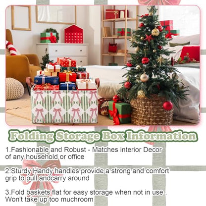 Preppy Christmas Foldable Storage Baskets Set of 3 with Handles Waterproof Fabric Organizers