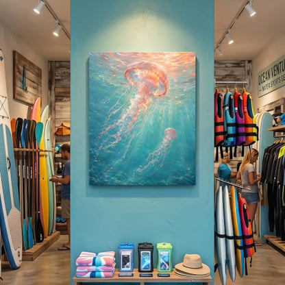 Pink Coastal Wall Art - Underwater Pink Jellyfish Canvas, 24x30 Inches