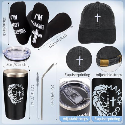 Religious Christian Gift Set for Men Christmas - Inspirational Spiritual Gifts with Tumbler Socks Cap Keychain Candle & More - Style 1