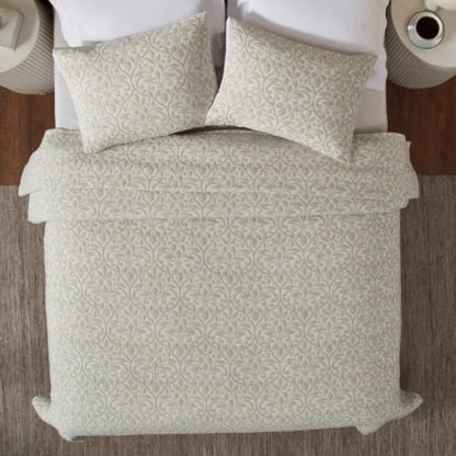 Queen Cotton Blend Coverlet - Decorative Bed Spread, Vineyard Collection, Beige