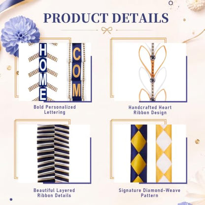 9 Pcs Blue White Gold Homecoming Mum Braid Set for School Spirit Decor