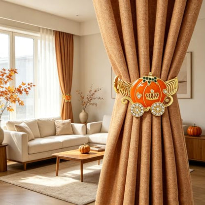 Gold Pumpkin Carriage Curtain Tiebacks Thanksgiving Halloween Decor - Variation of Gold / Pumpkin Carriage