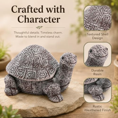 Large Brown Weatherproof Turtle Hide a Key - Outdoor Discreet Garden Security