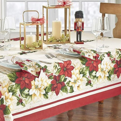 17x17 Inch Christmas Poinsettia Napkin Set - Red & White Holiday Fabric Dinner Napkins, Set of 4