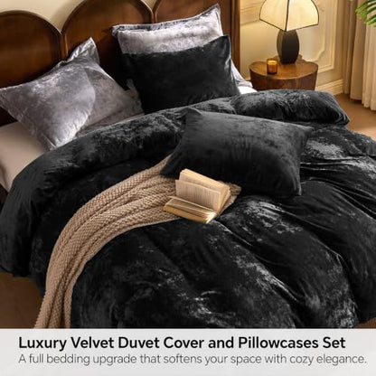 BEDELITE King Size Velvet Duvet Cover Set - Black Ice-Floral 3-Piece